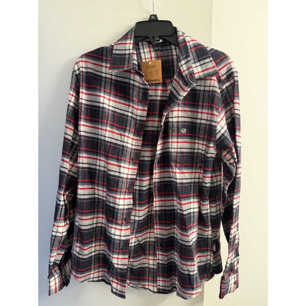 Eddie Bauer Mens Field Flannel Flex 2.0 Shirt Navy Red White Plaid Small NWT